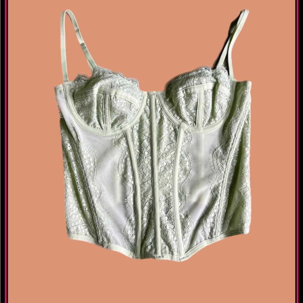 Elegant Lace Bustier corset top in light mint green